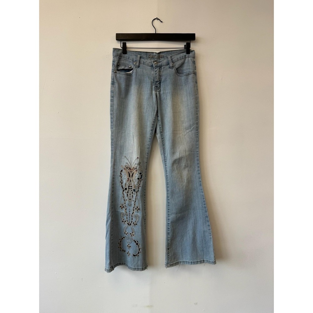 Vintage Younique Y2K Jeans Light Wash‎ Embroidered Flare Boho 30" Denim Pants